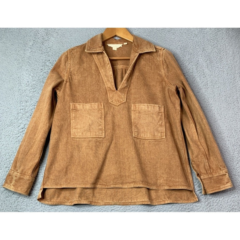 Forever That Girl Anthropologie Shirt Womens Small Ochre Washed Pullover V Neck - Picture 1 of 9